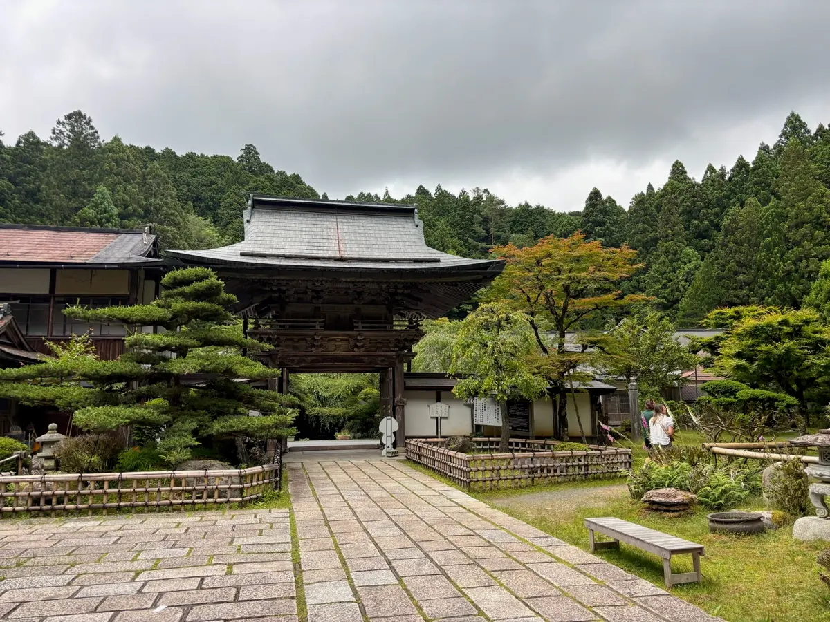 Temple roof and garden path in Koyasan.